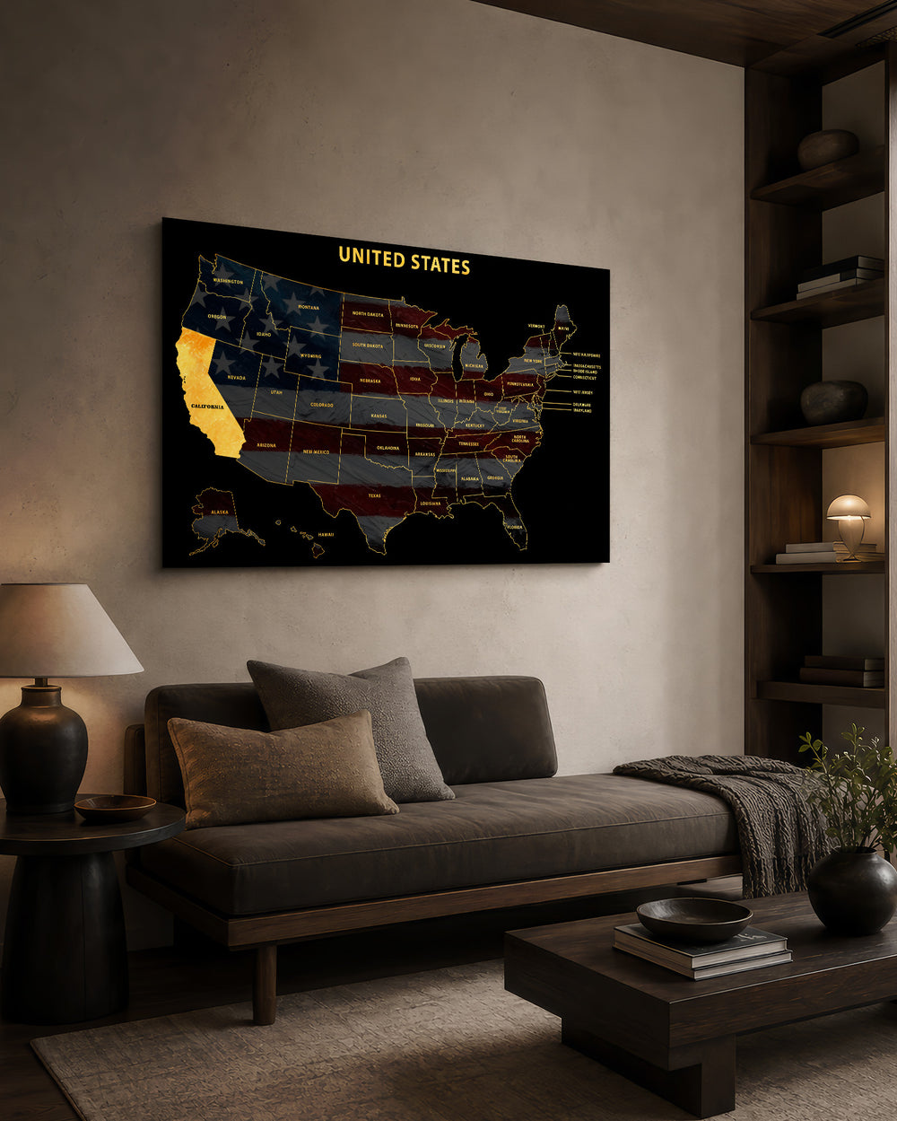 California State Map - 3D Embossed Metal Wall Art