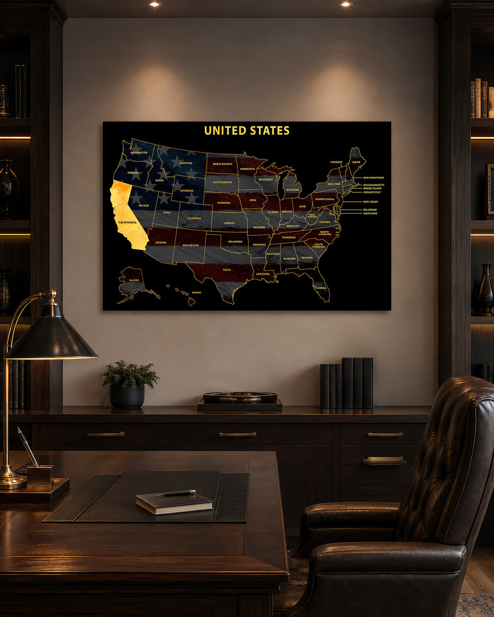 California State Map - 3D Embossed Metal Wall Art