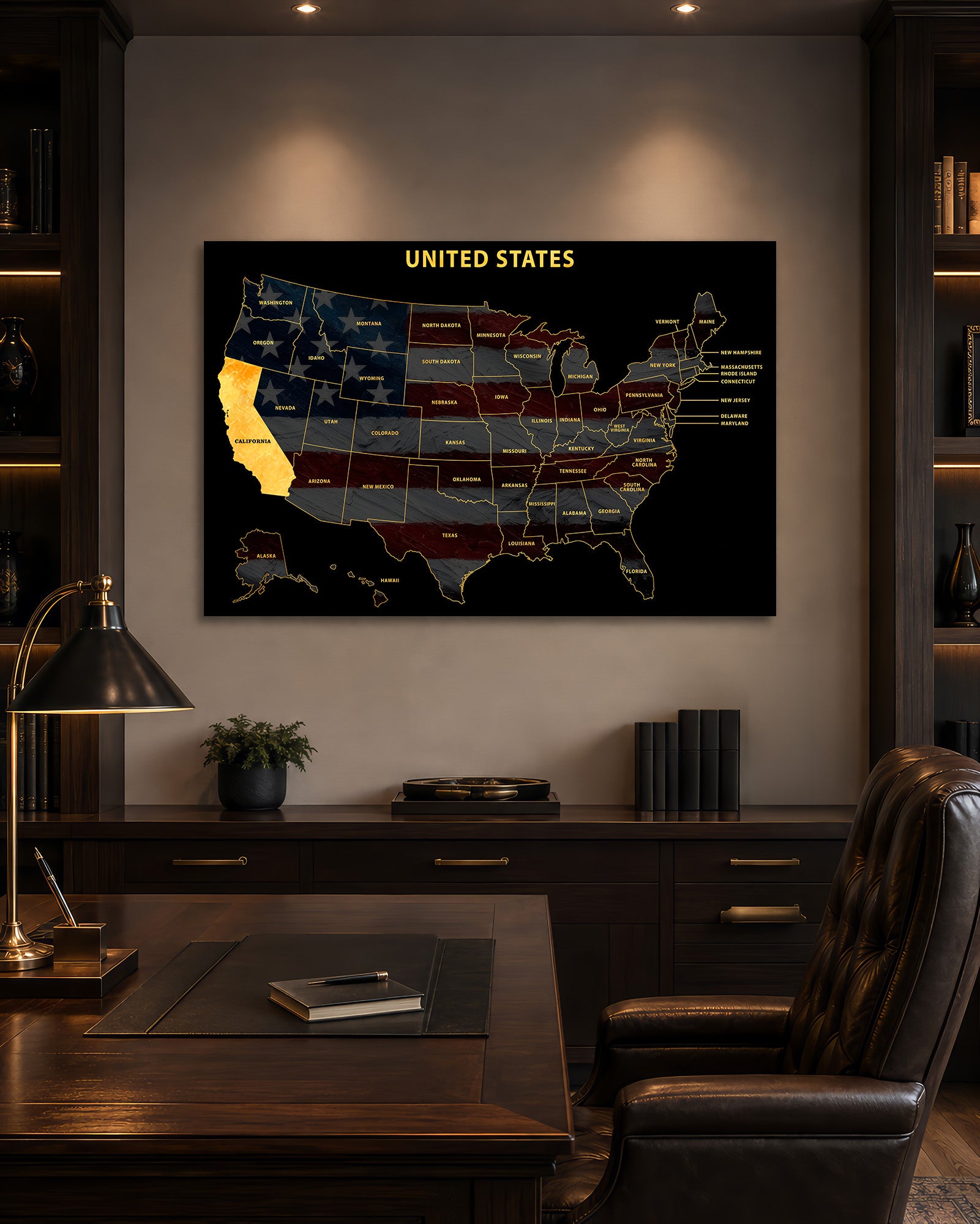 California State Map — Haptic 3D Embossed Metal Wall Art