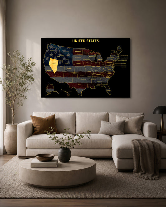 Nevada State Map - 3D Embossed Metal Wall Art
