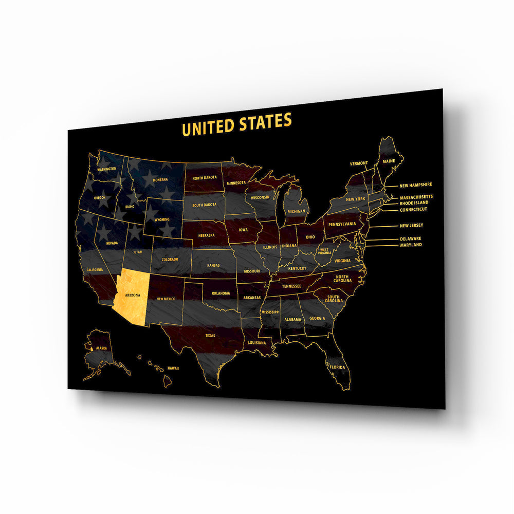 Arizona State Map - 3D Embossed Metal Wall Art
