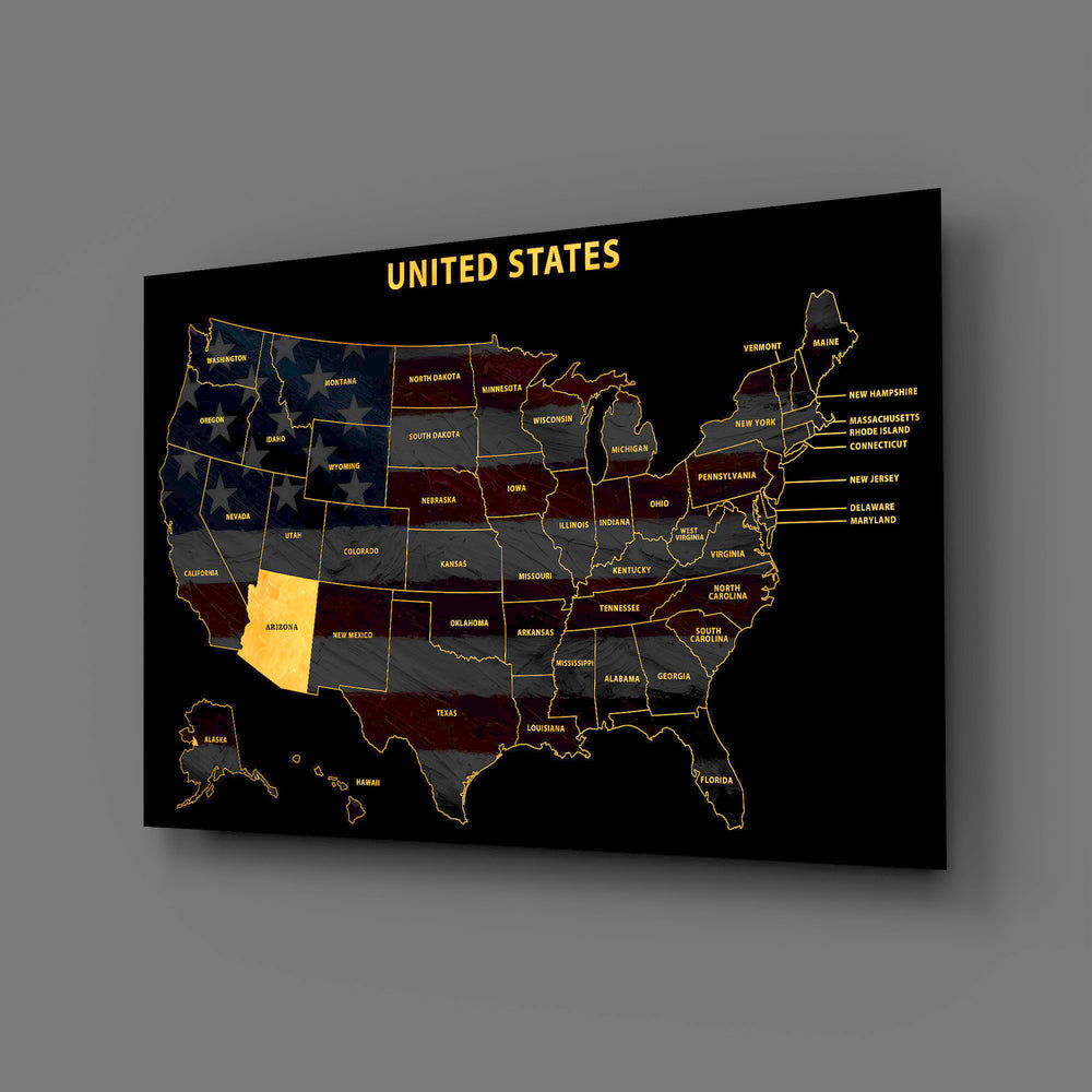 Arizona State Map - 3D Embossed Metal Wall Art