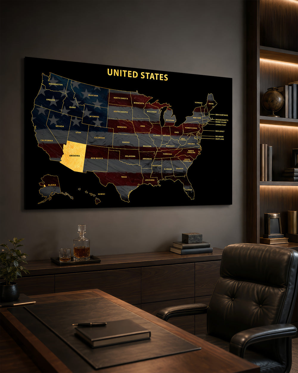 Arizona State Map - 3D Embossed Metal Wall Art