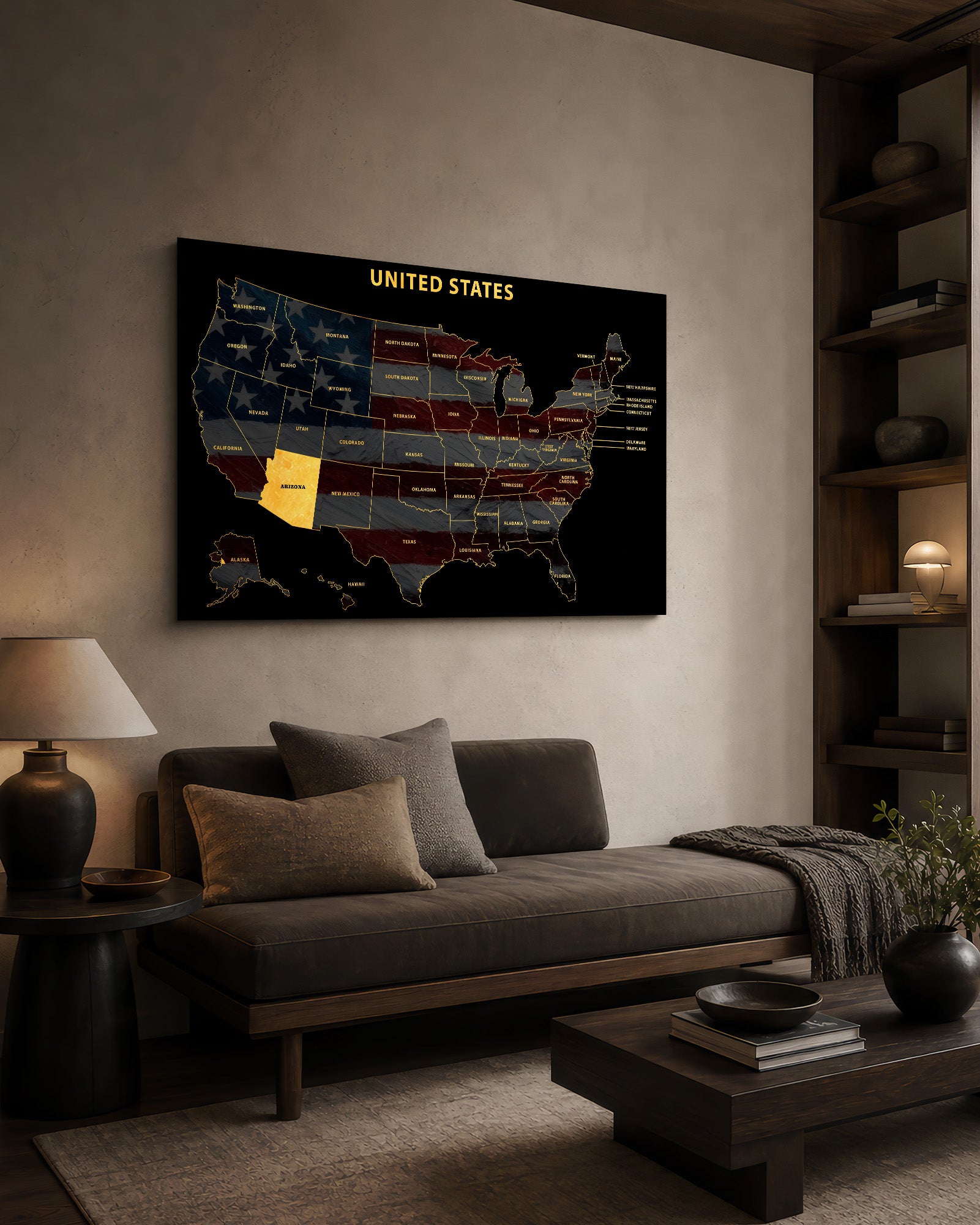 Arizona State Map — Haptic 3D Embossed Metal Wall Art