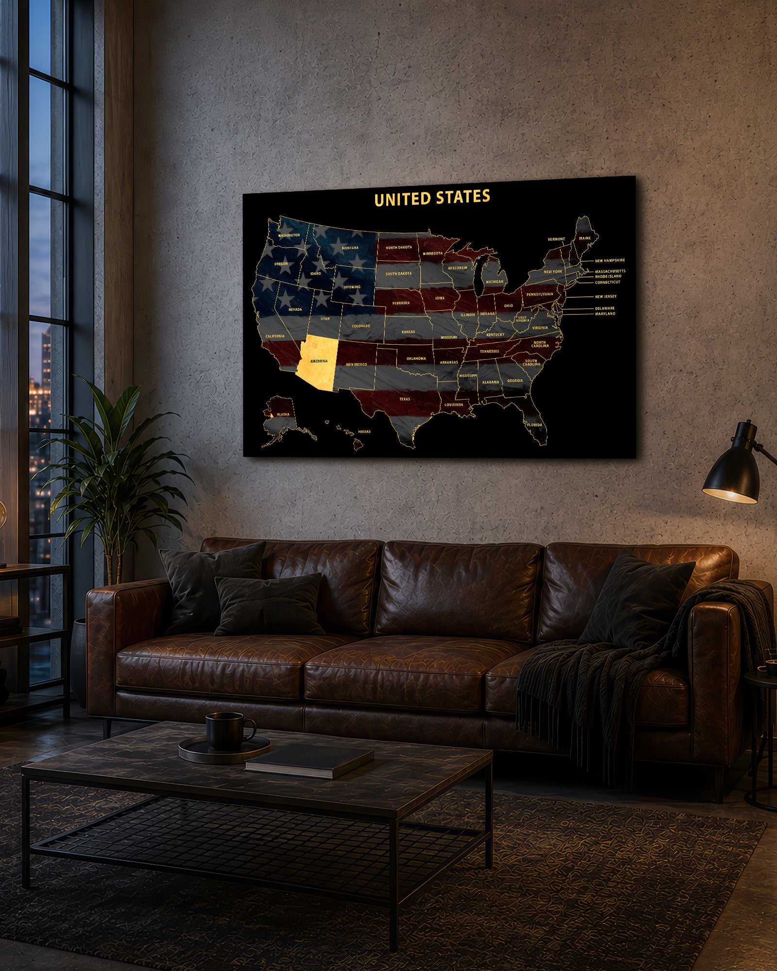 Arizona State Map — Haptic 3D Embossed Metal Wall Art