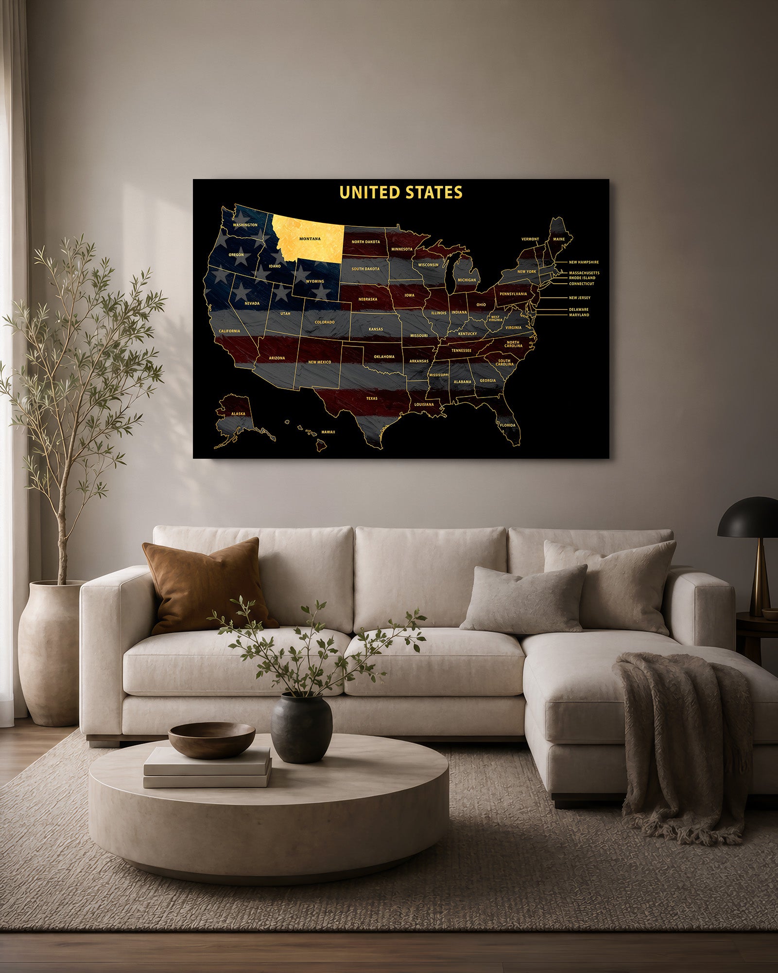 Montana State Map — Haptic 3D Embossed Metal Wall Art