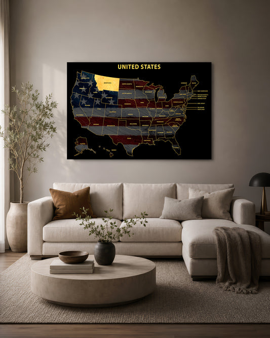 Montana State Map - 3D Embossed Metal Wall Art