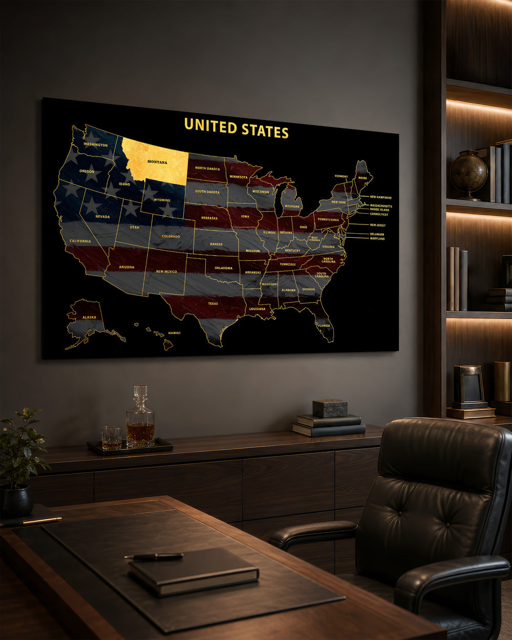 Montana State Map - 3D Embossed Metal Wall Art