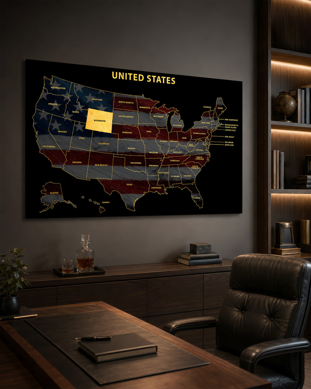 Wyoming State Map - 3D Embossed Metal Wall Art