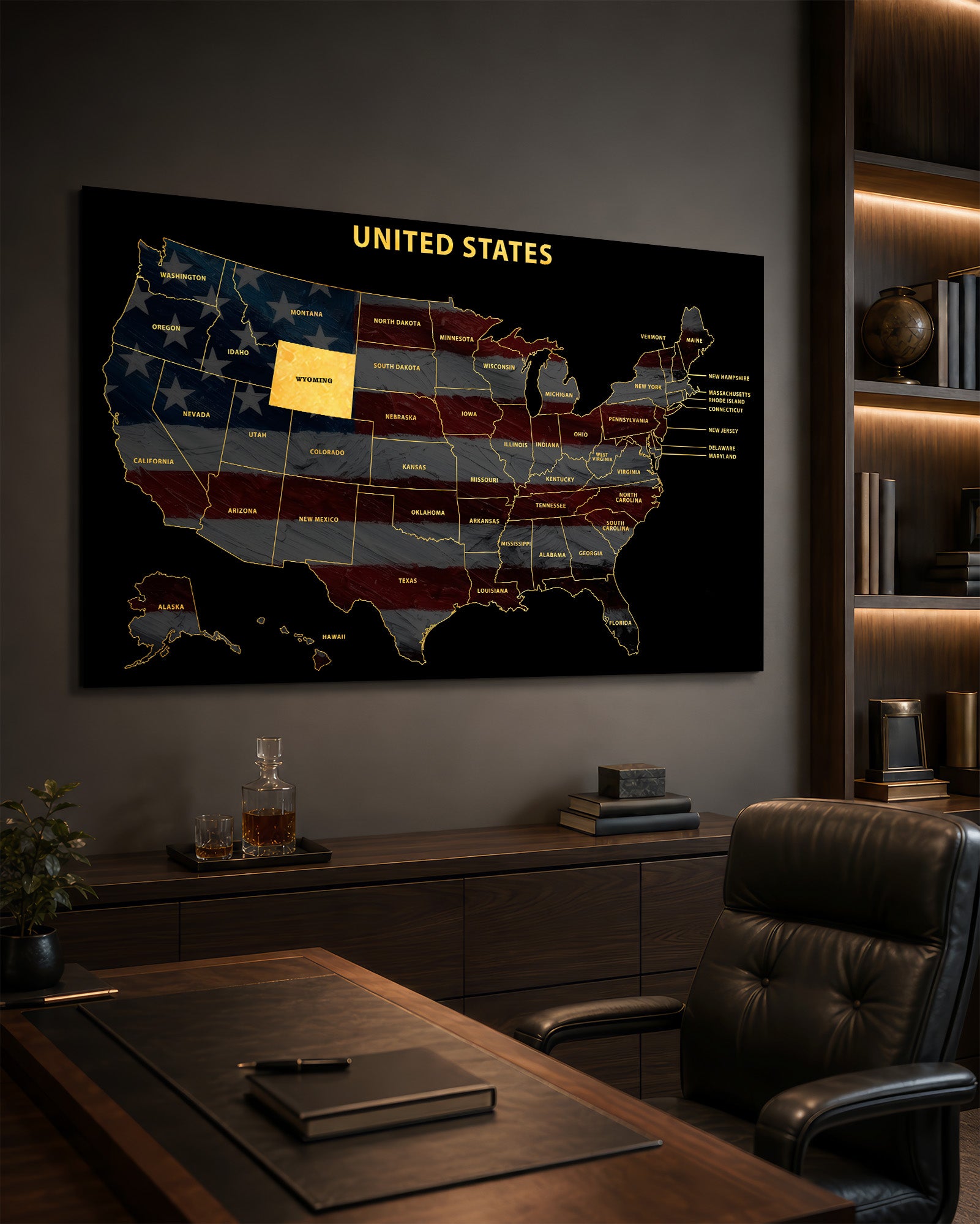 Wyoming State Map — Haptic 3D Embossed Metal Wall Art