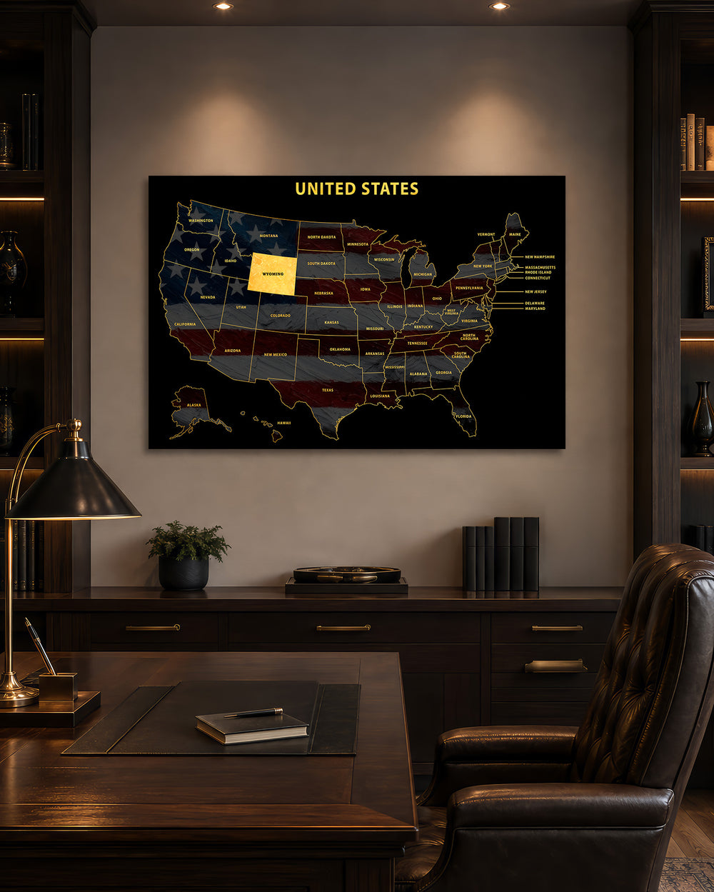 Wyoming State Map - 3D Embossed Metal Wall Art
