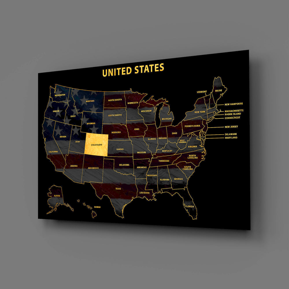 Colorado State Map - 3D Embossed Metal Wall Art