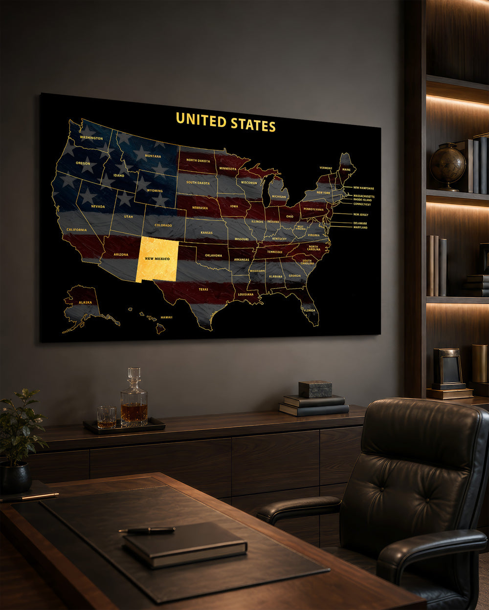 New Mexico State Map - 3D Embossed Metal Wall Art