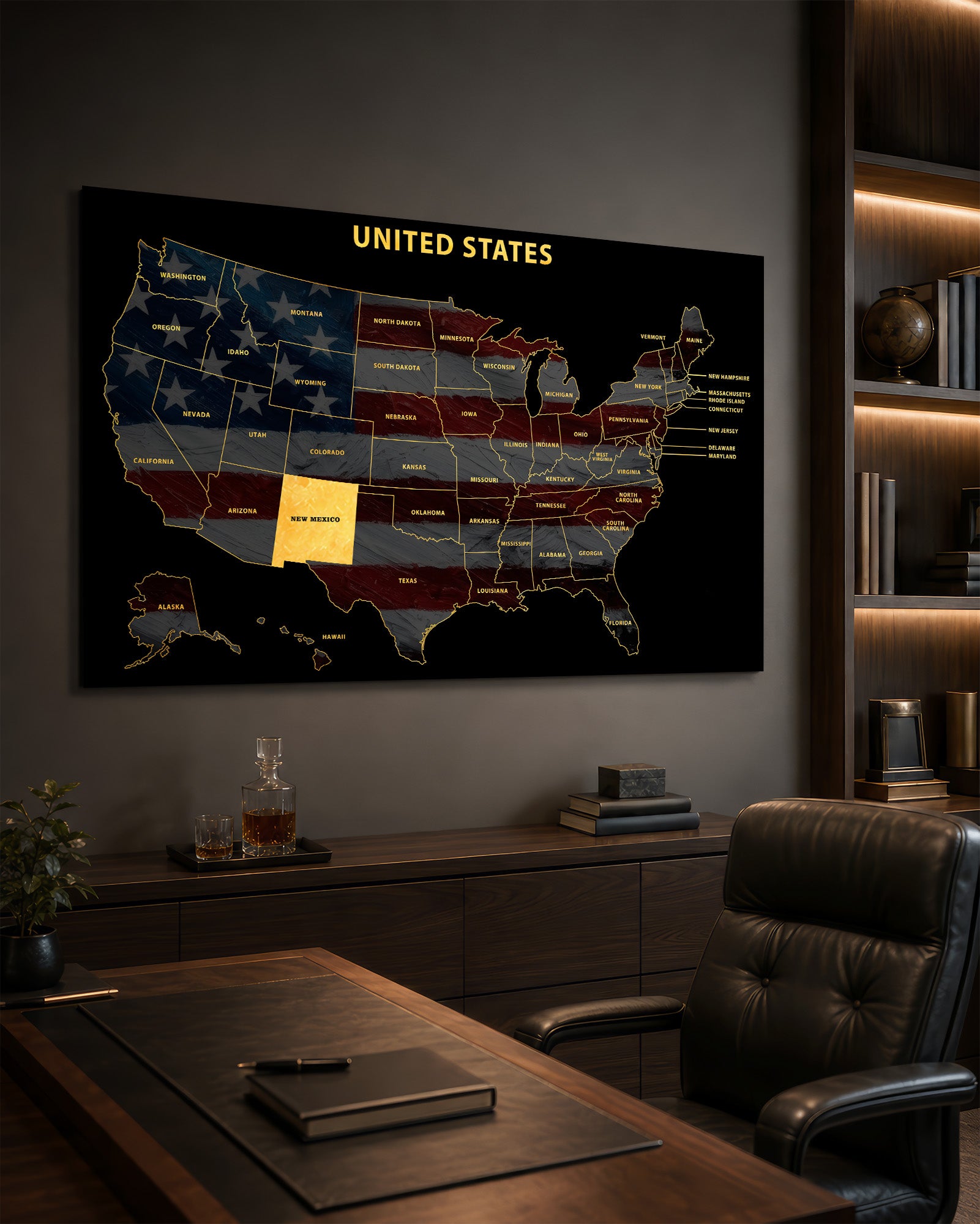 New Mexico State Map — Haptic 3D Embossed Metal Wall Art