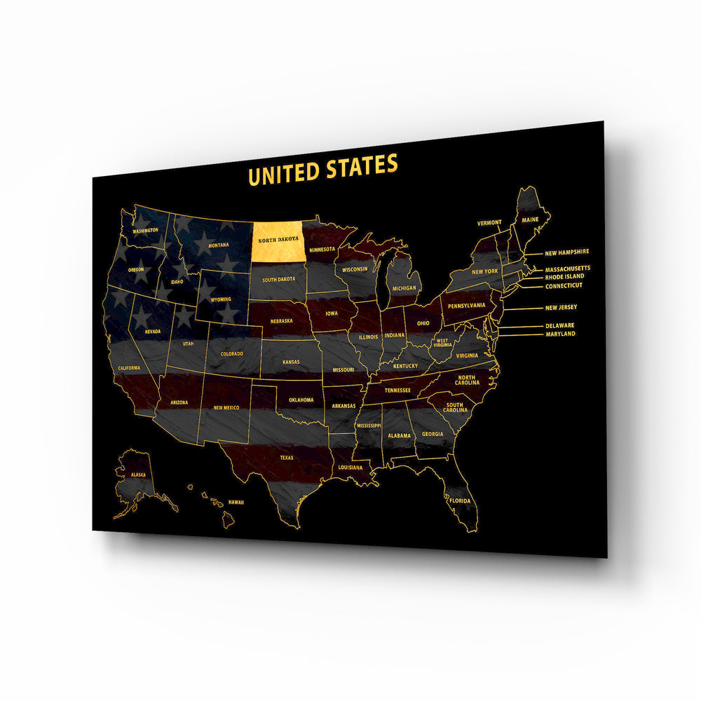 North Dakota State Map - 3D Embossed Metal Wall Art