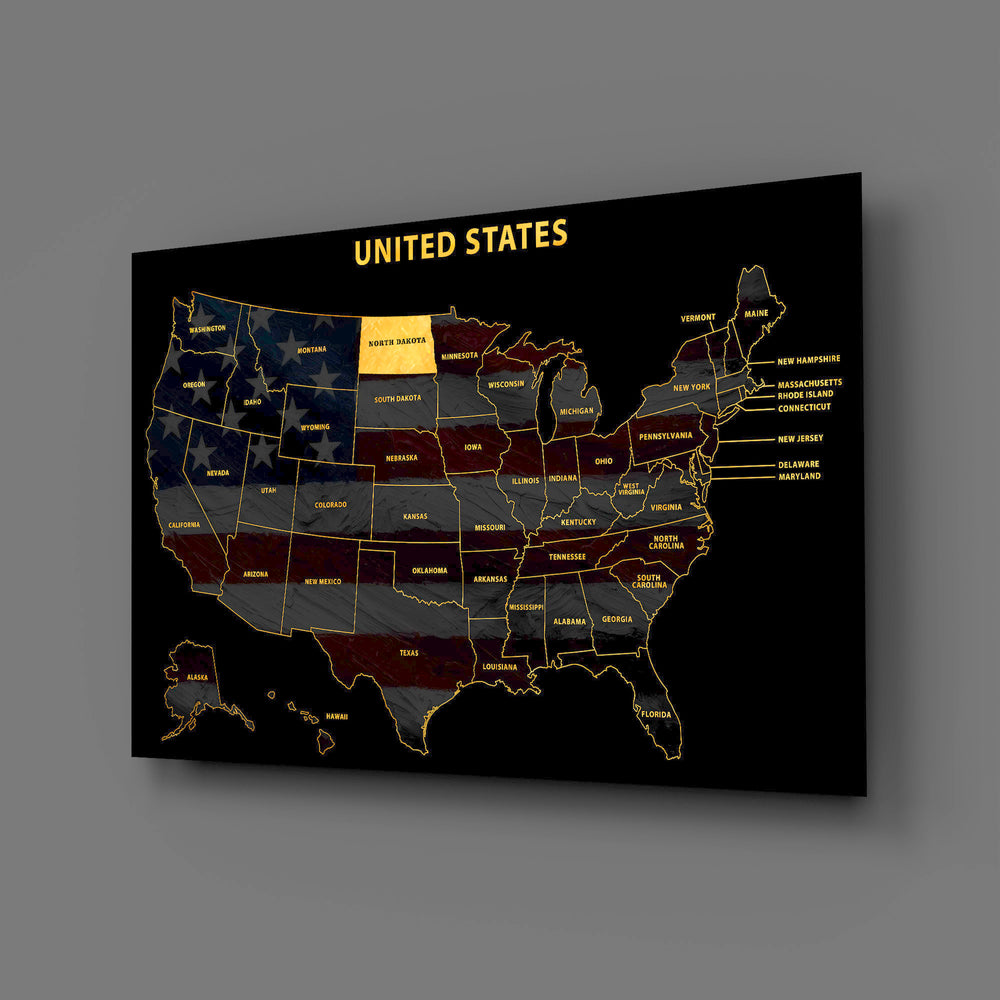 North Dakota State Map - 3D Embossed Metal Wall Art
