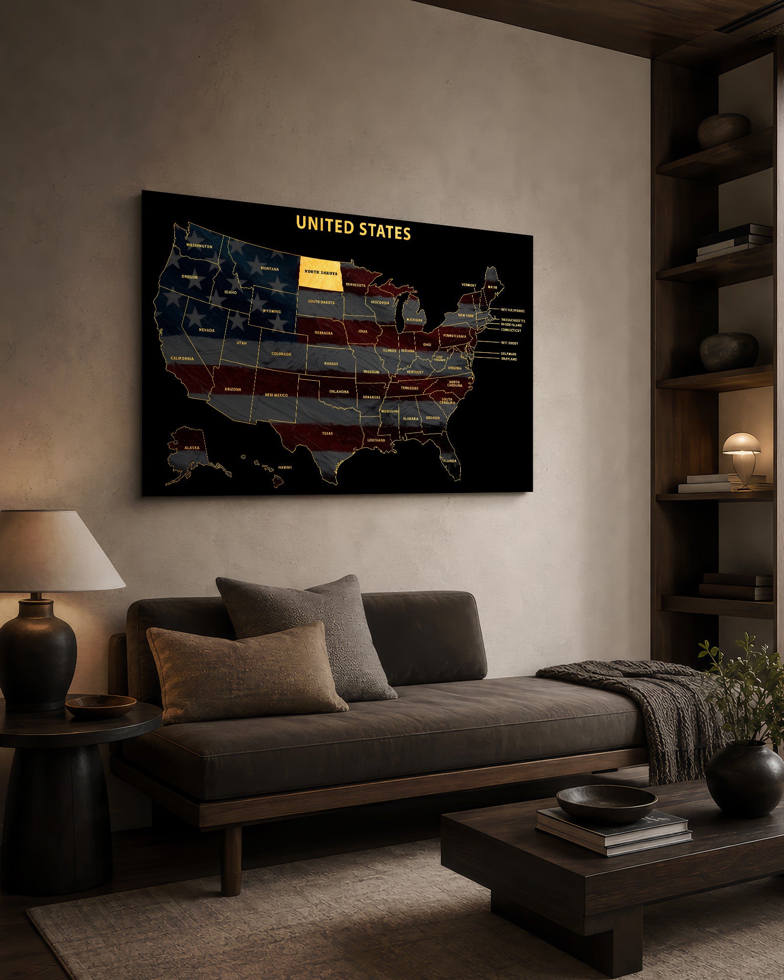 North Dakota State Map — Haptic 3D Embossed Metal Wall Art