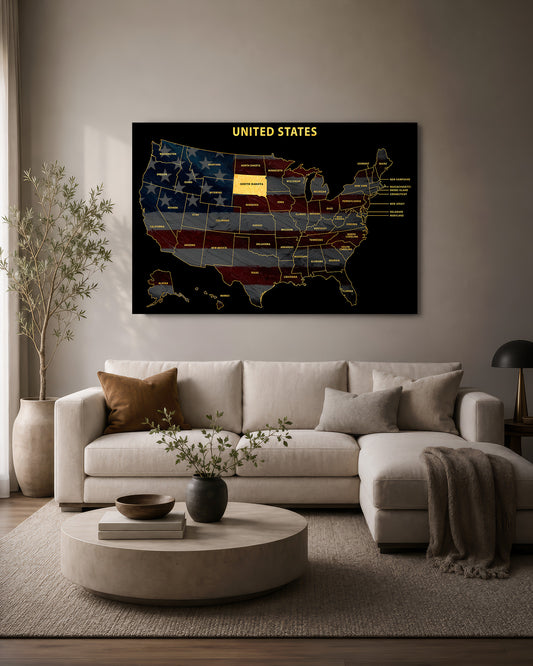 South Dakota State Map - 3D Embossed Metal Wall Art