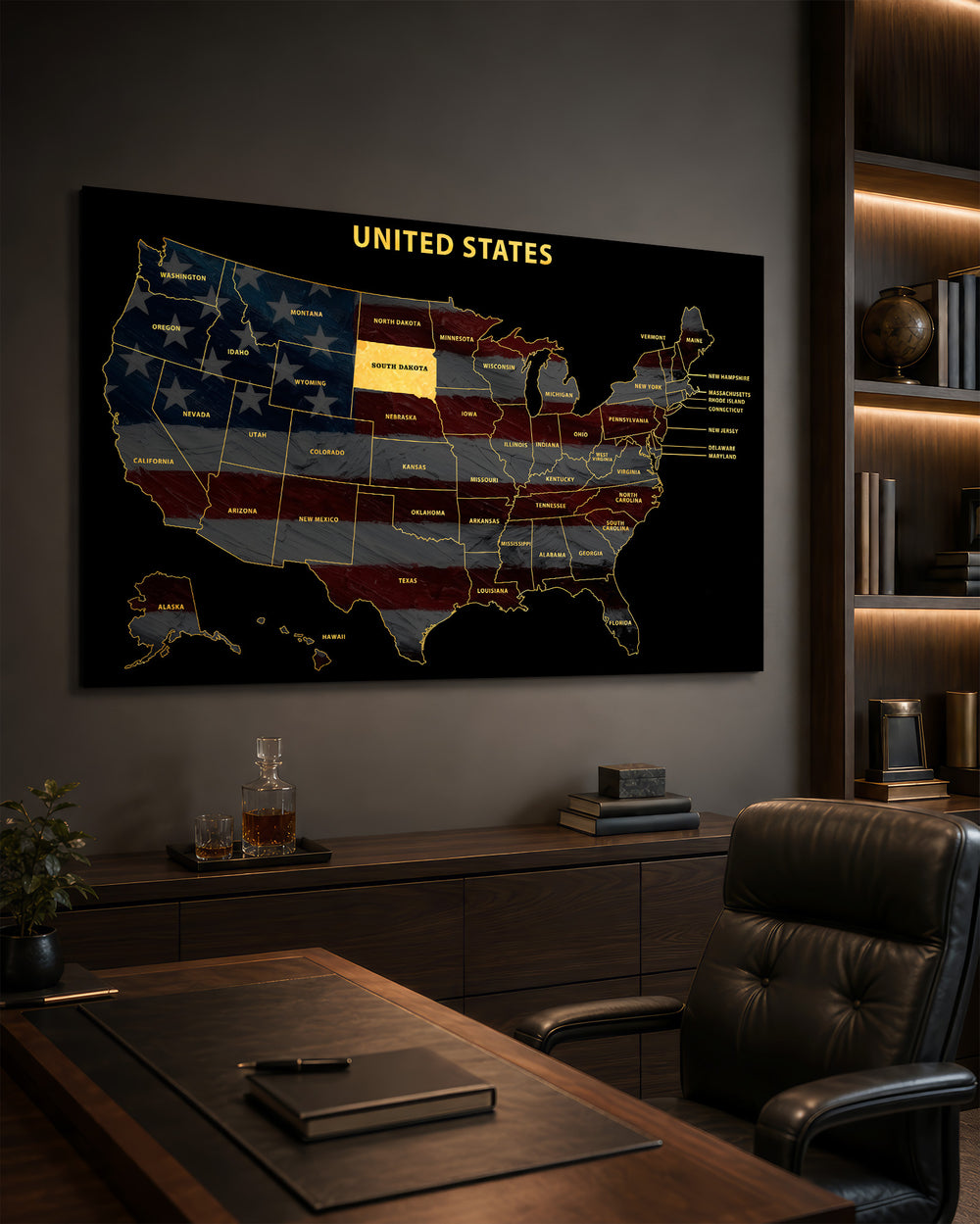 South Dakota State Map - 3D Embossed Metal Wall Art