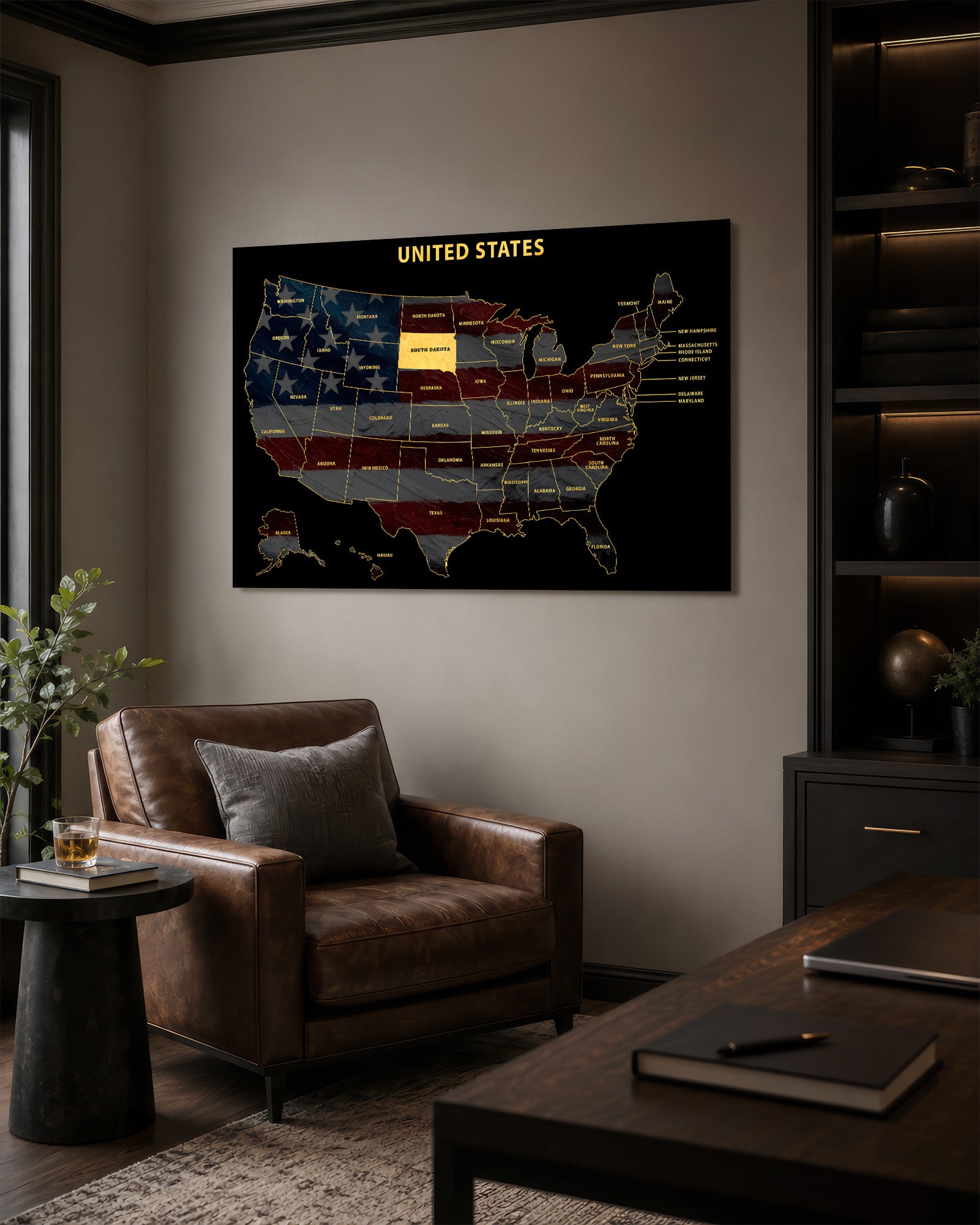 South Dakota State Map — Haptic 3D Embossed Metal Wall Art