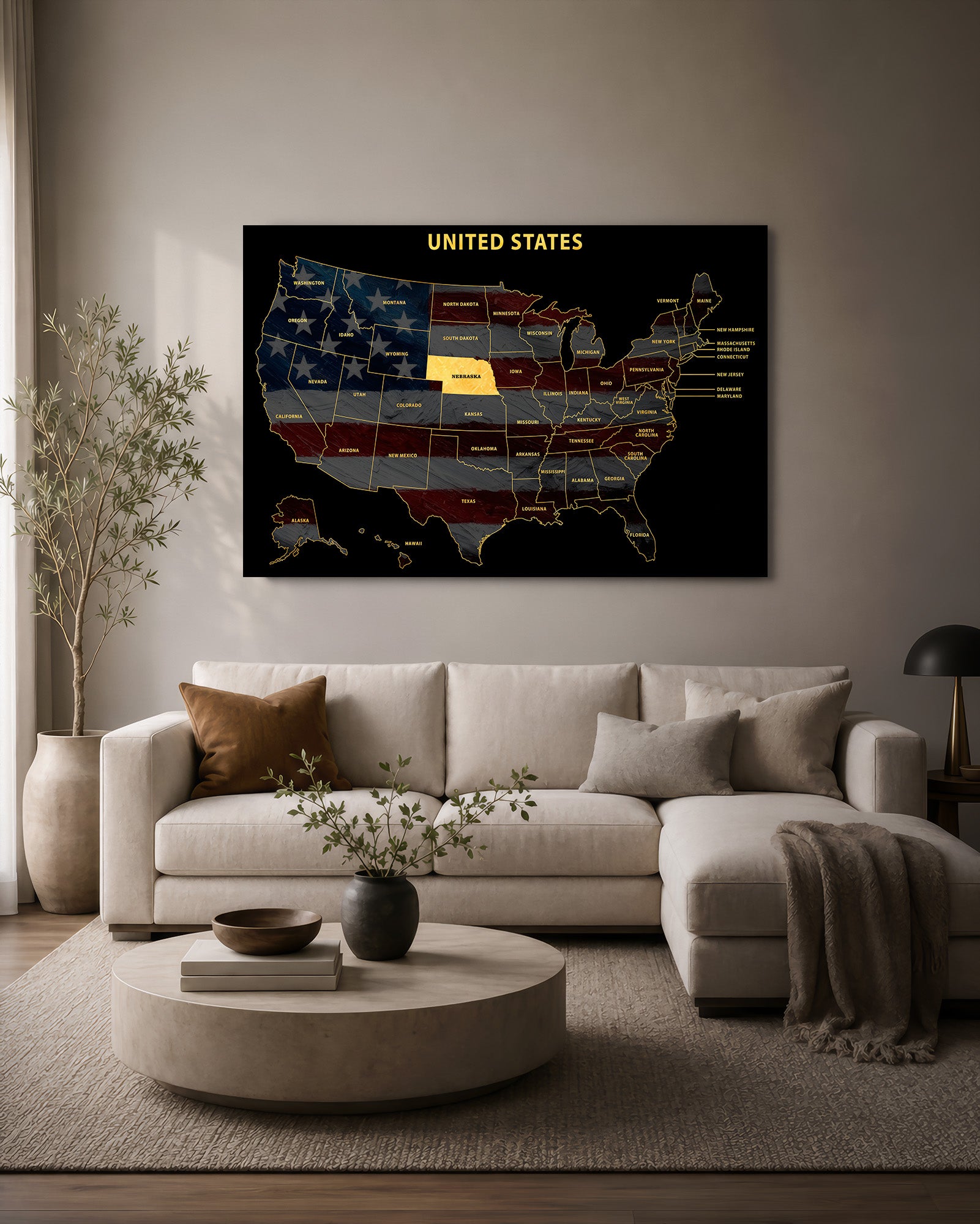 Nebraska State Map — Haptic 3D Embossed Metal Wall Art