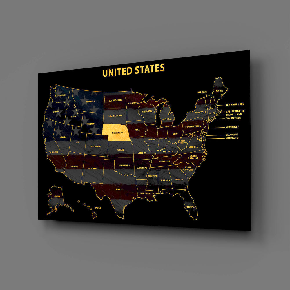 Nebraska State Map - 3D Embossed Metal Wall Art