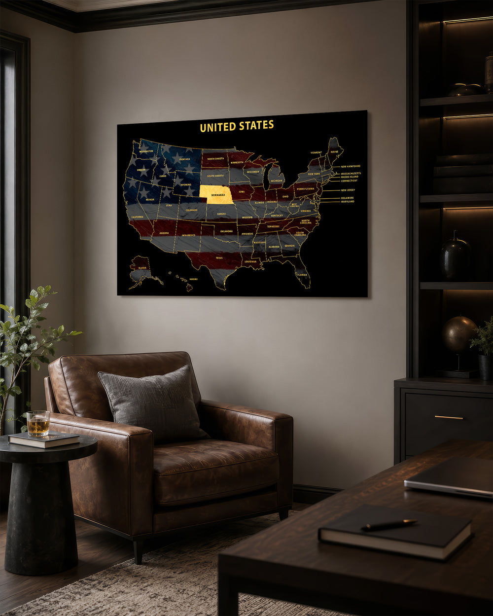 Nebraska State Map - 3D Embossed Metal Wall Art