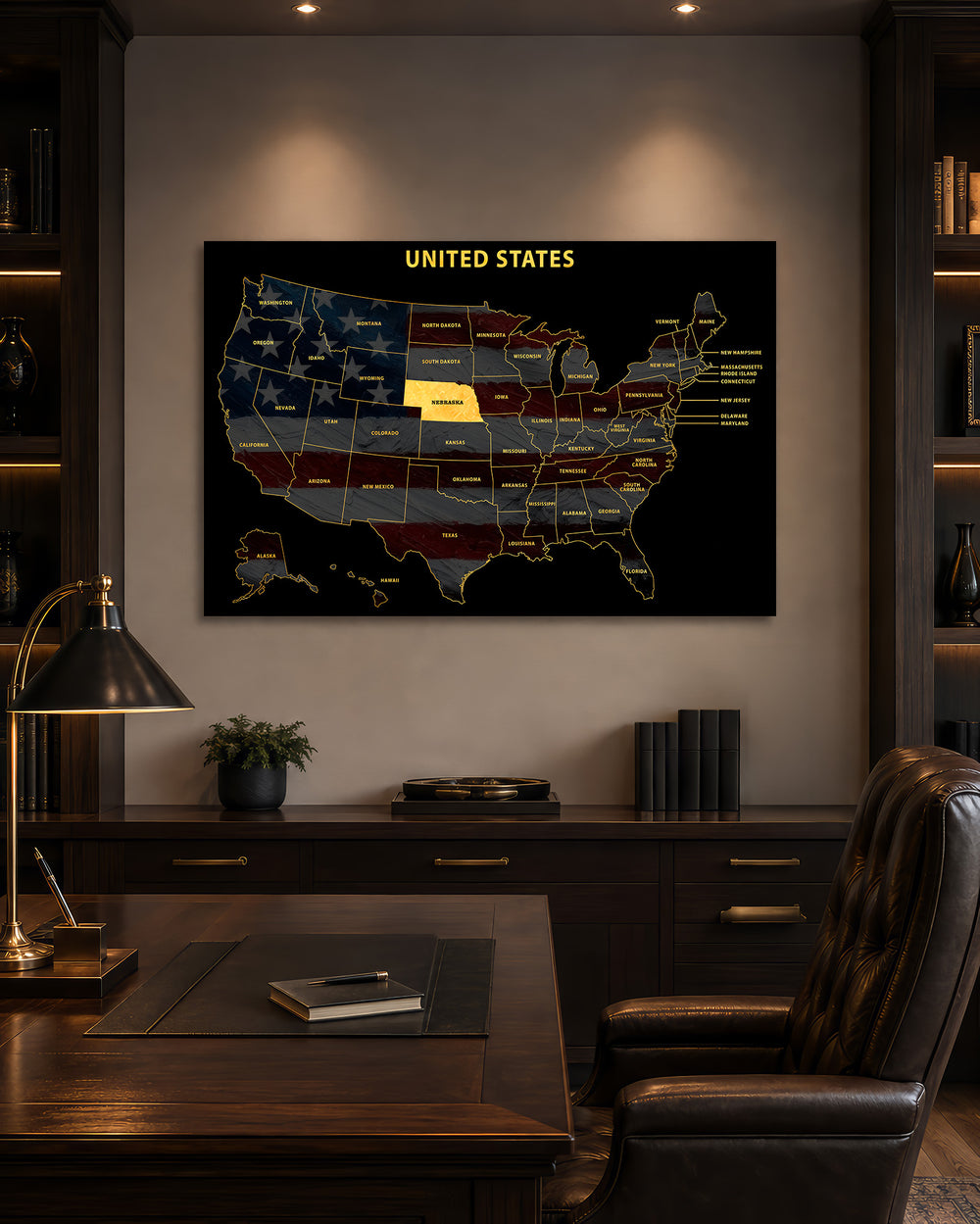 Nebraska State Map - 3D Embossed Metal Wall Art