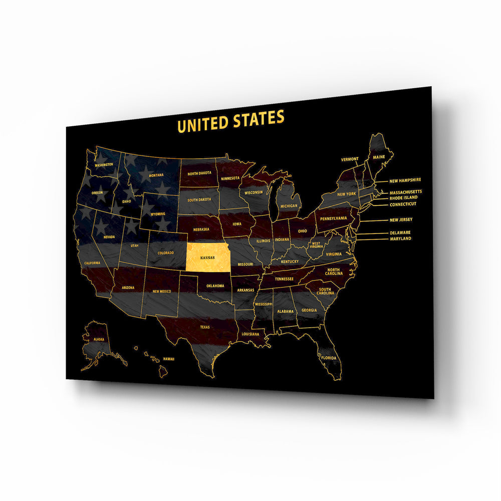 Kansas State Map - 3D Embossed Metal Wall Art
