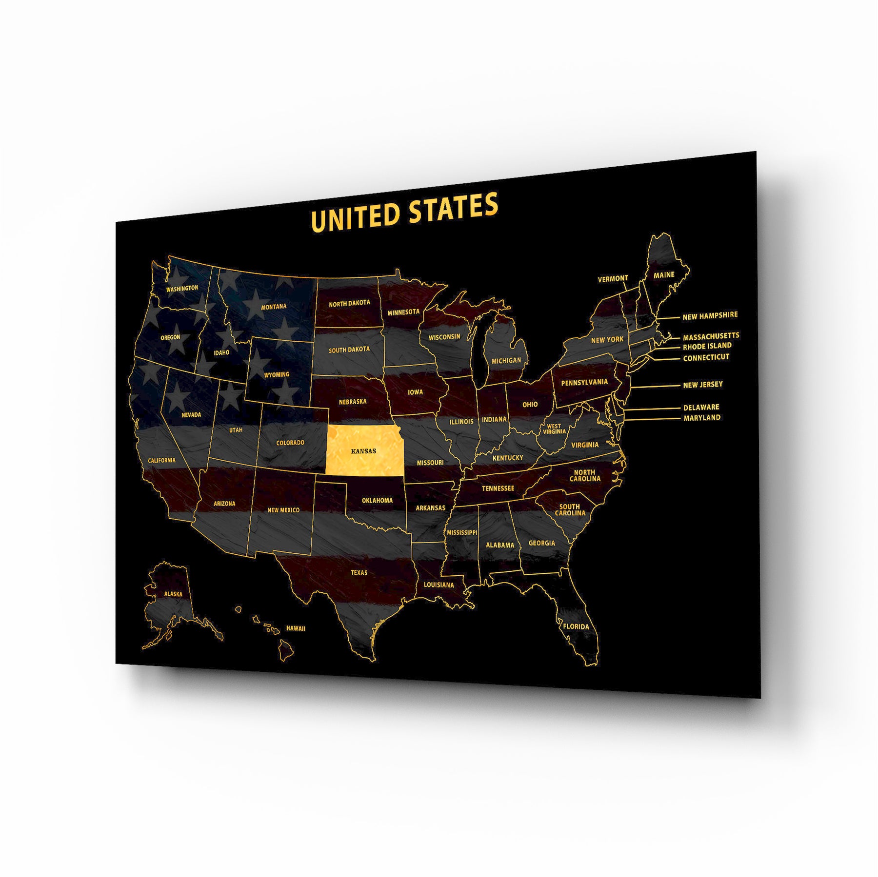 Kansas State Map — Haptic 3D Embossed Metal Wall Art