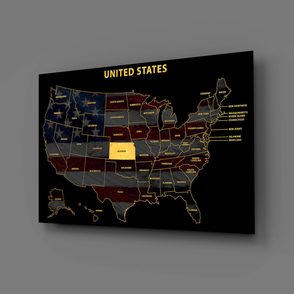 Kansas State Map - 3D Embossed Metal Wall Art