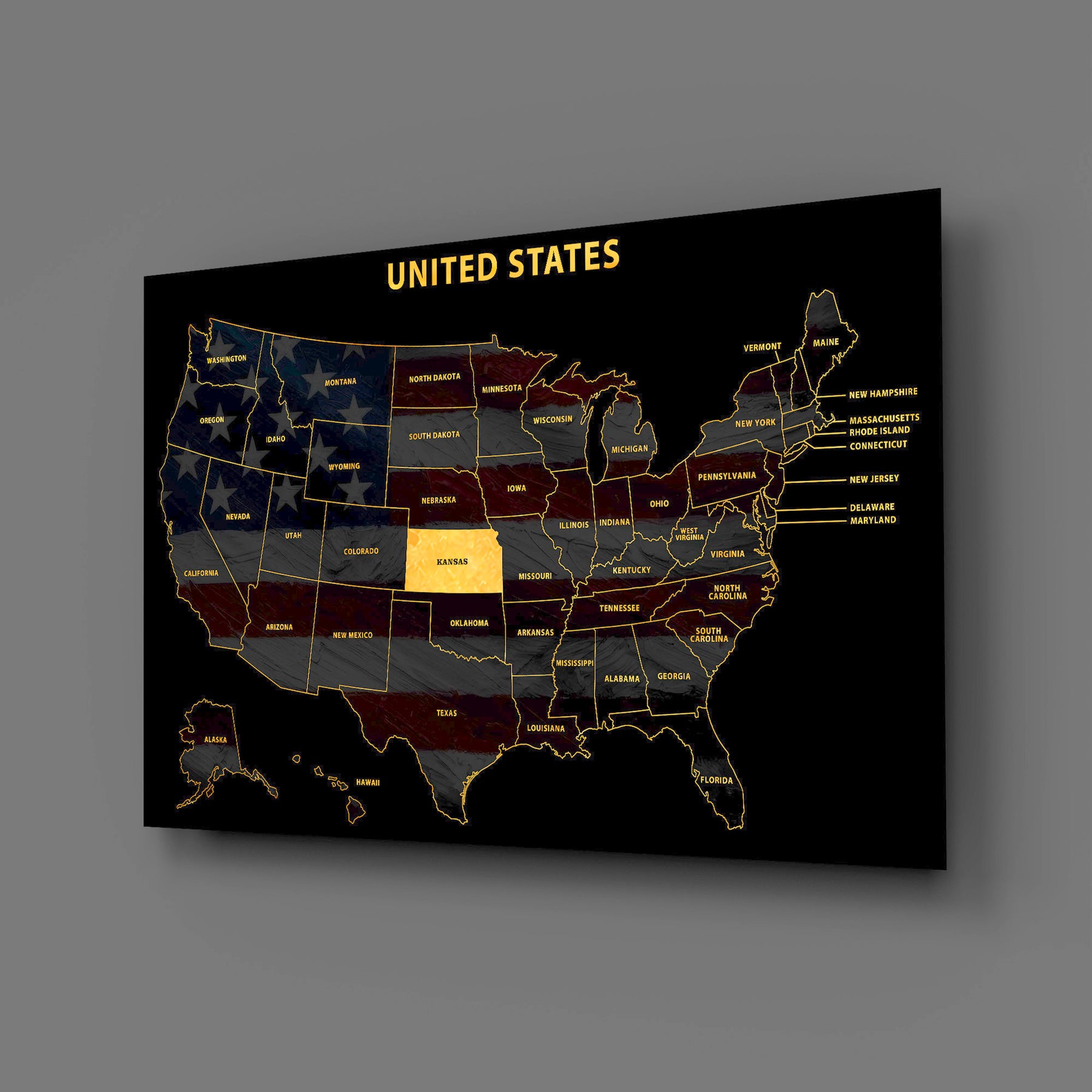 Kansas State Map — Haptic 3D Embossed Metal Wall Art