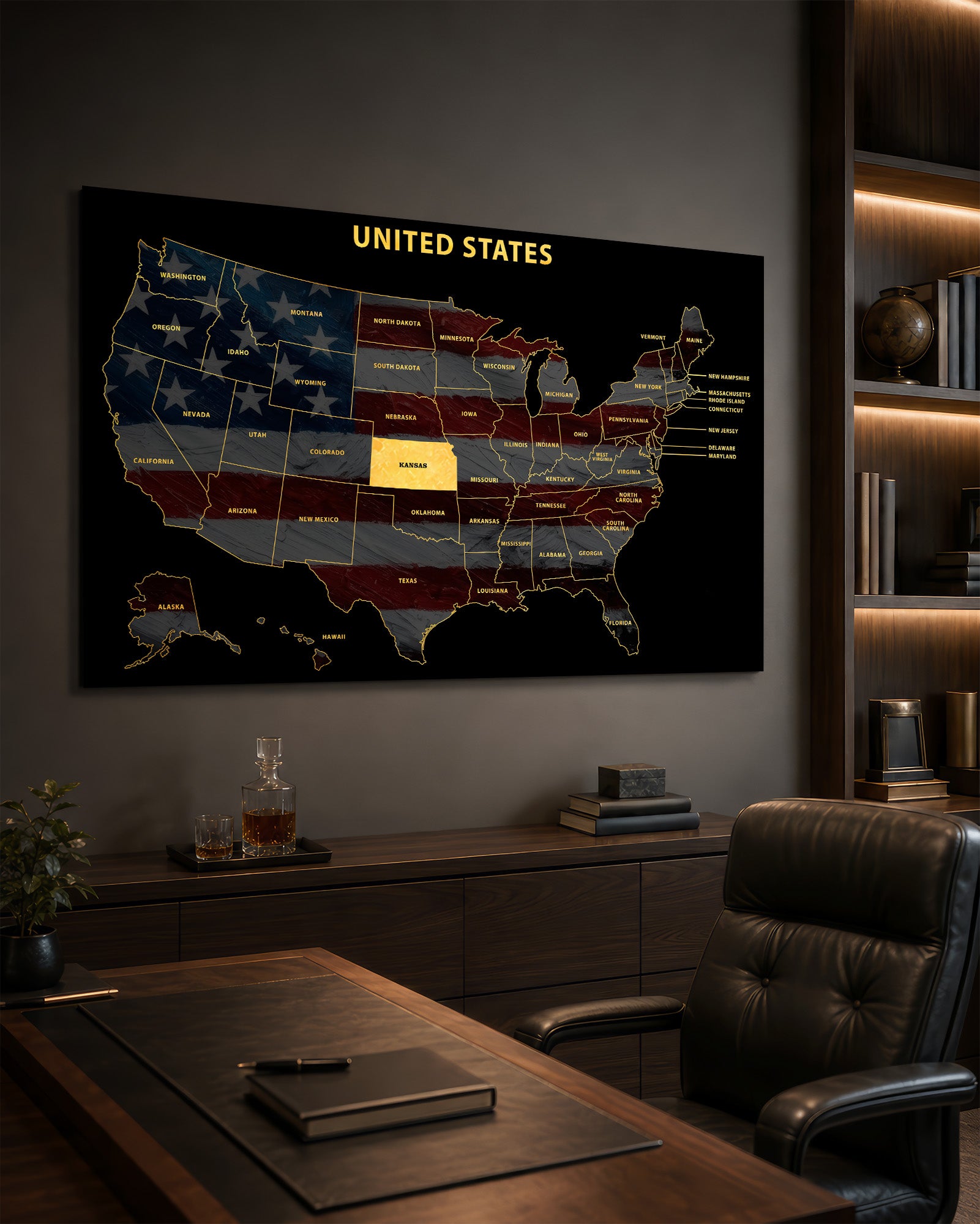 Kansas State Map — Haptic 3D Embossed Metal Wall Art