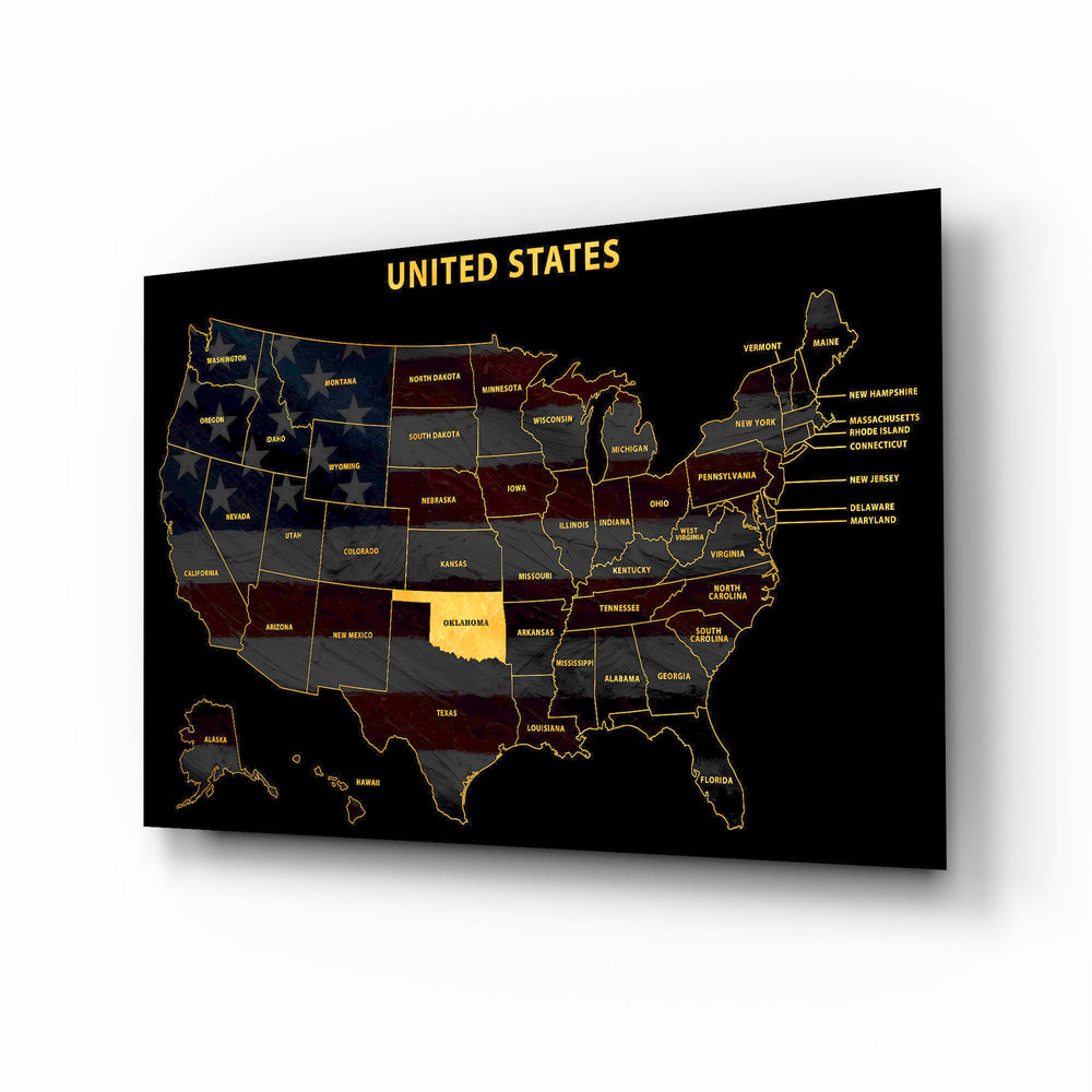 Oklahoma State Map - 3D Embossed Metal Wall Art