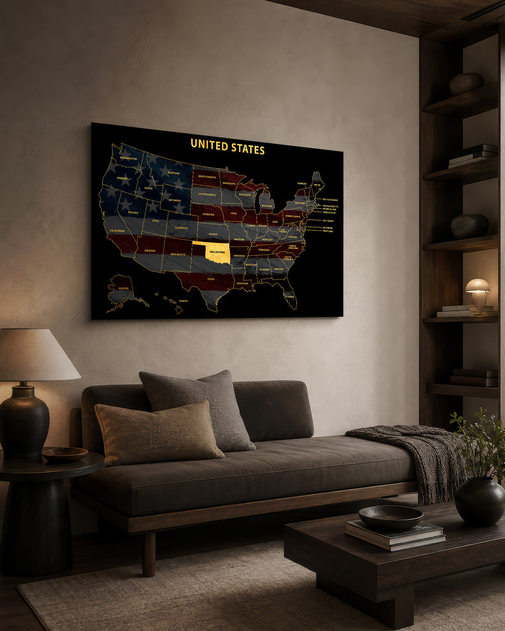 Oklahoma State Map - 3D Embossed Metal Wall Art