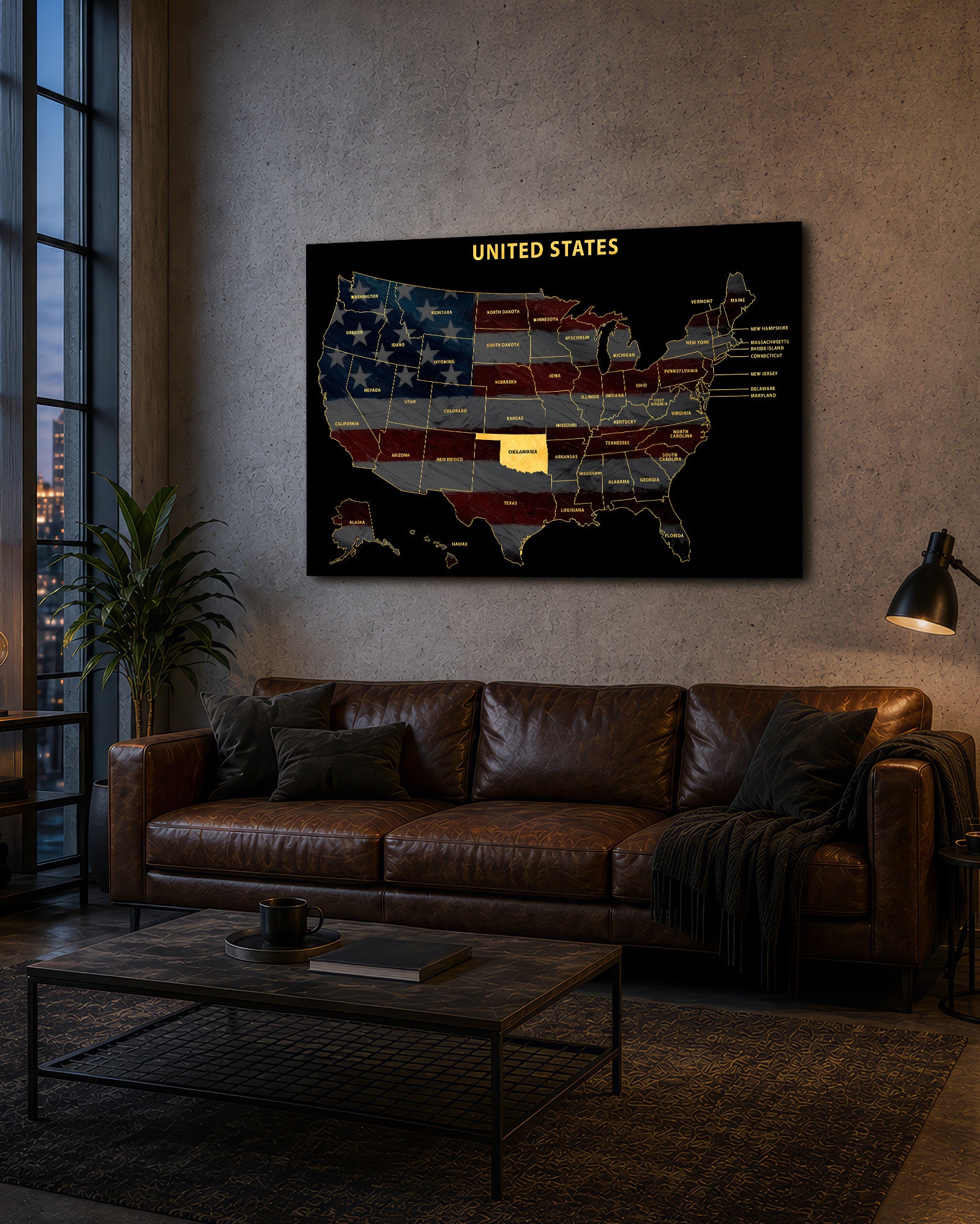 Oklahoma State Map — Haptic 3D Embossed Metal Wall Art