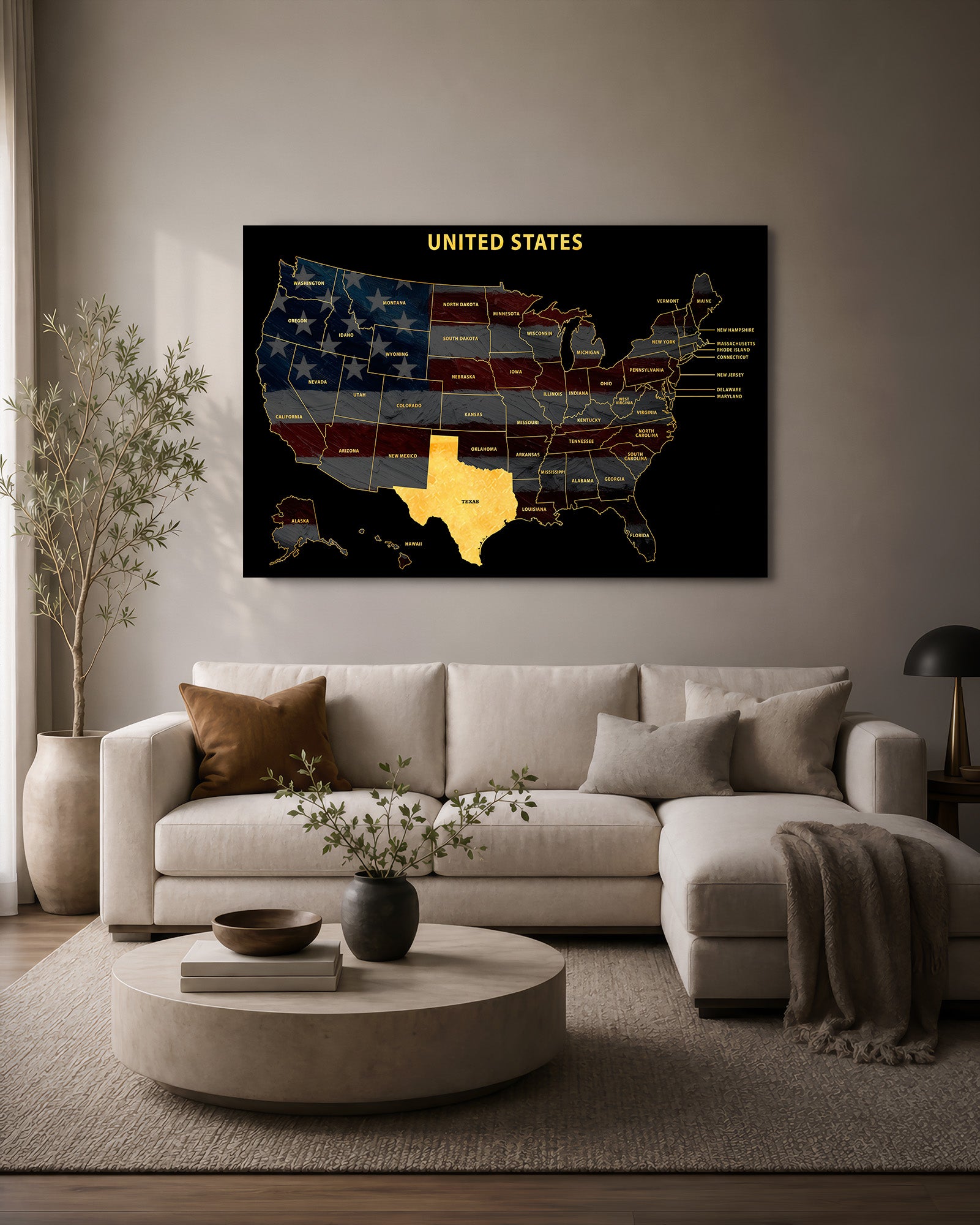 Texas State Map — Haptic 3D Embossed Metal Wall Art
