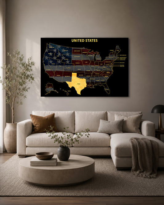 Texas State Map - 3D Embossed Metal Wall Art