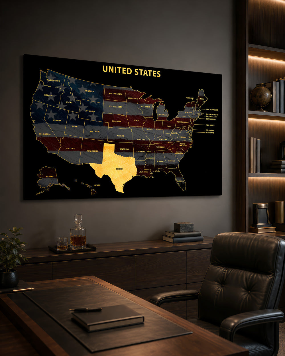 Texas State Map - 3D Embossed Metal Wall Art