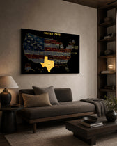 Texas State Map - 3D Embossed Metal Wall Art