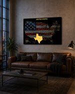 Texas State Map - 3D Embossed Metal Wall Art