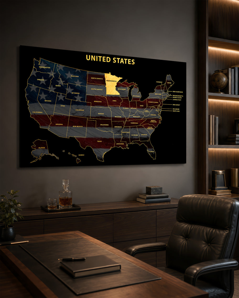Minnesota State Map - 3D Embossed Metal Wall Art