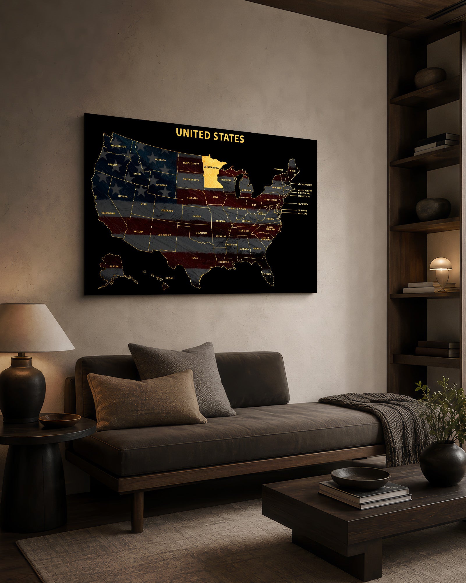 Minnesota State Map — Haptic 3D Embossed Metal Wall Art