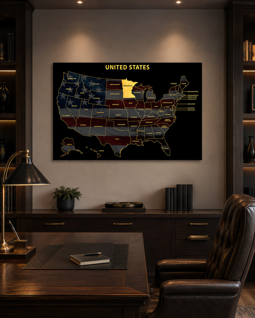 Minnesota State Map - 3D Embossed Metal Wall Art