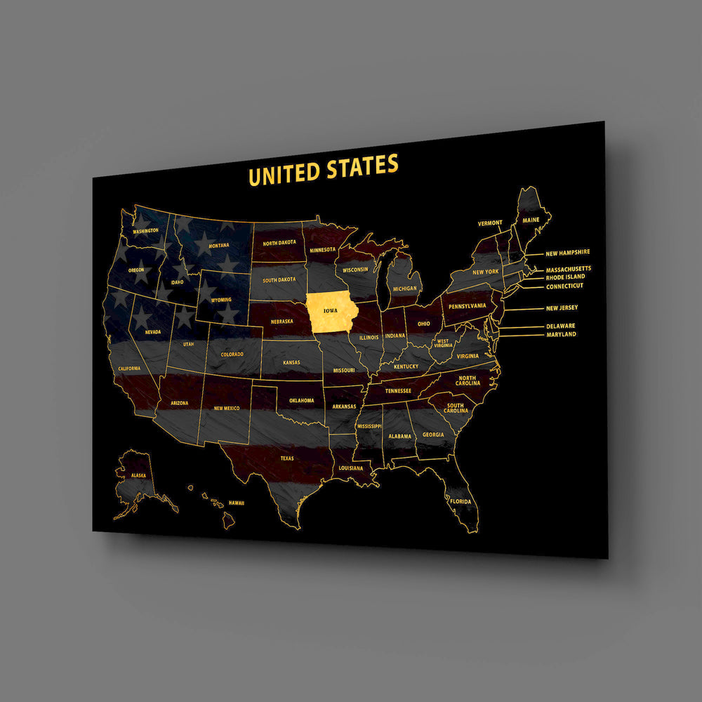 Iowa State Map - 3D Embossed Metal Wall Art