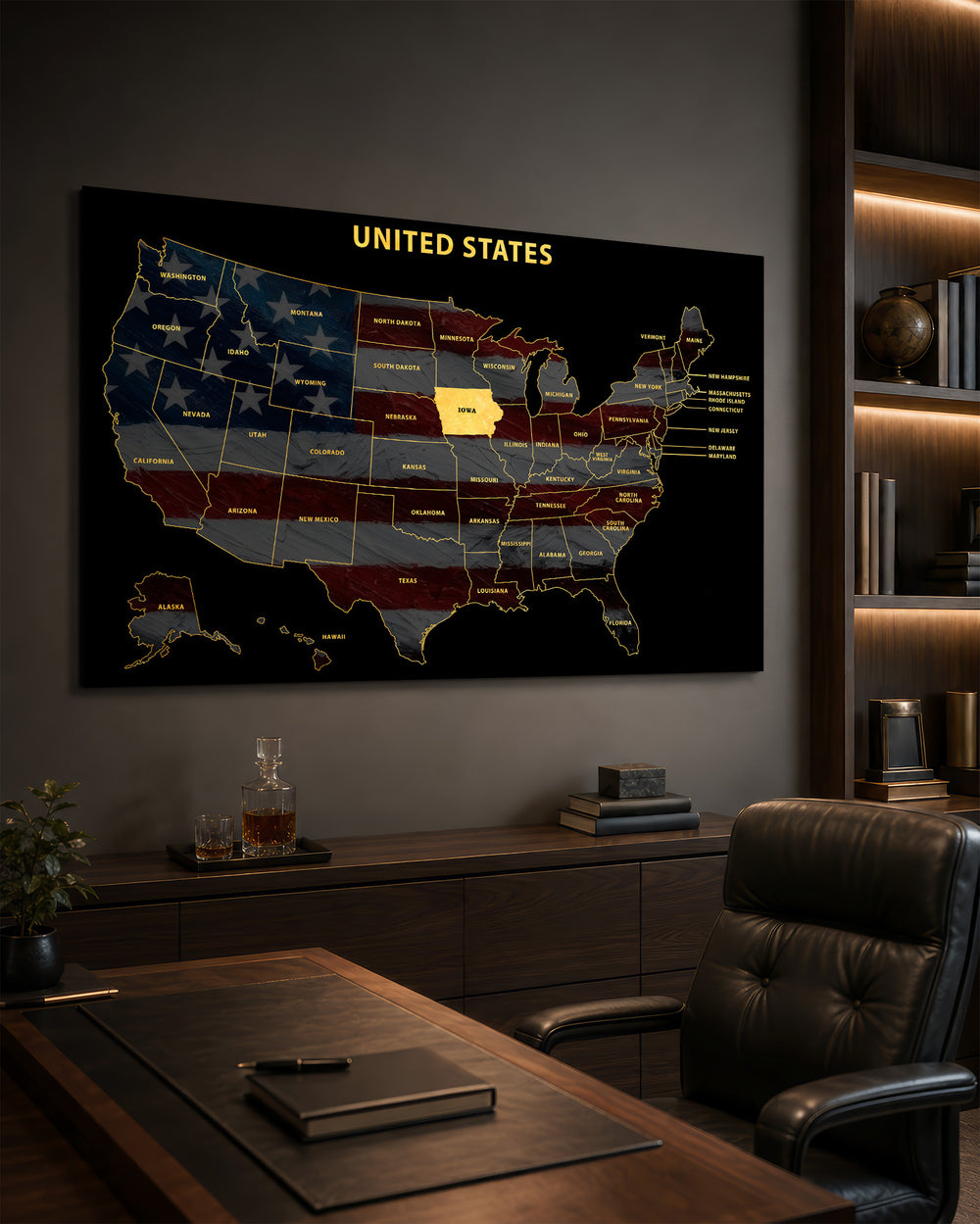 Iowa State Map - 3D Embossed Metal Wall Art