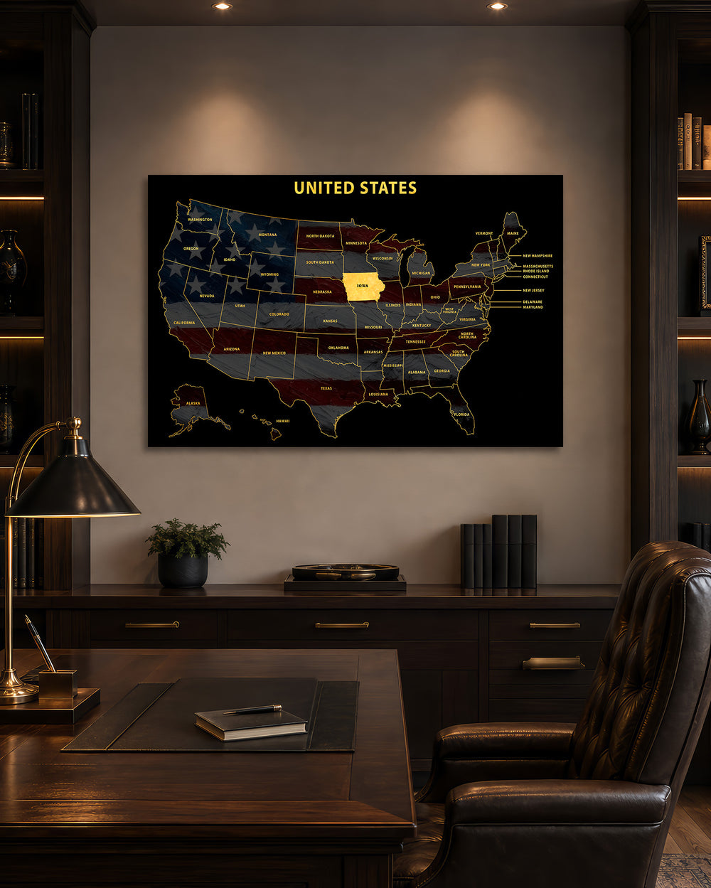 Iowa State Map - 3D Embossed Metal Wall Art