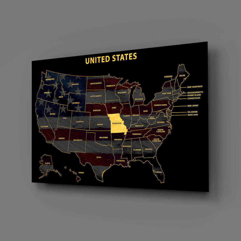 Missouri State Map - 3D Embossed Metal Wall Art