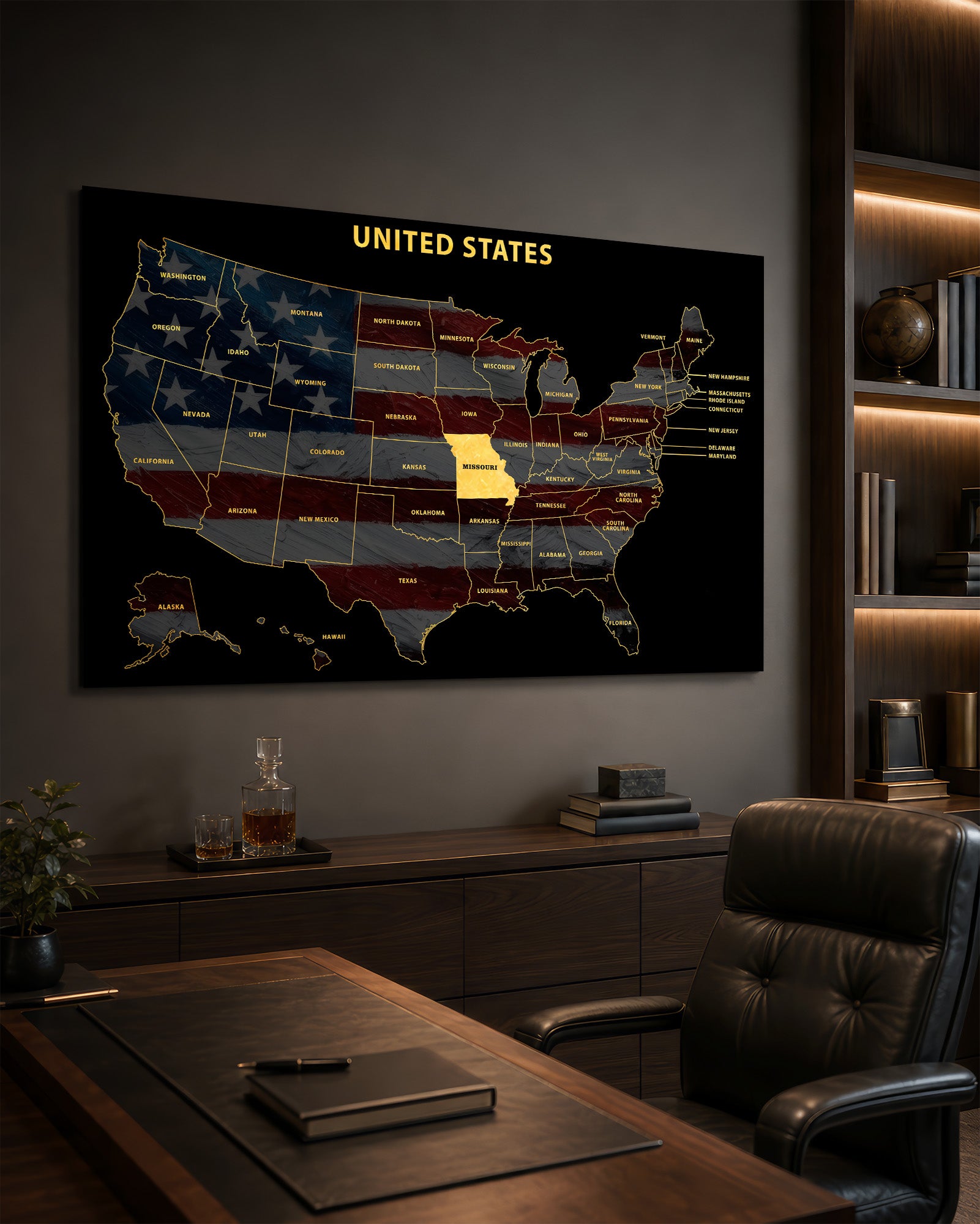 Missouri State Map — Haptic 3D Embossed Metal Wall Art