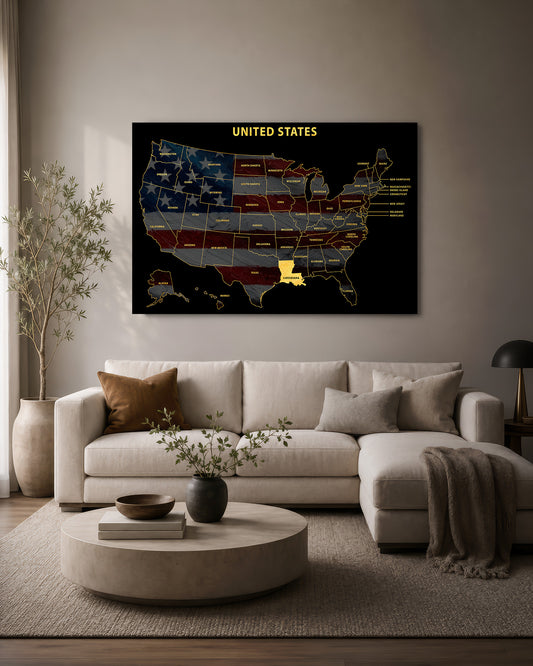 Louisiana State Map - 3D Embossed Metal Wall Art